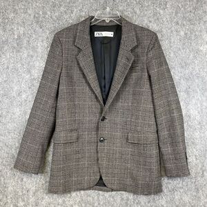Zara Womens XS Plaid Gray Black Blazer Jacket Single Breasted Lined Academia